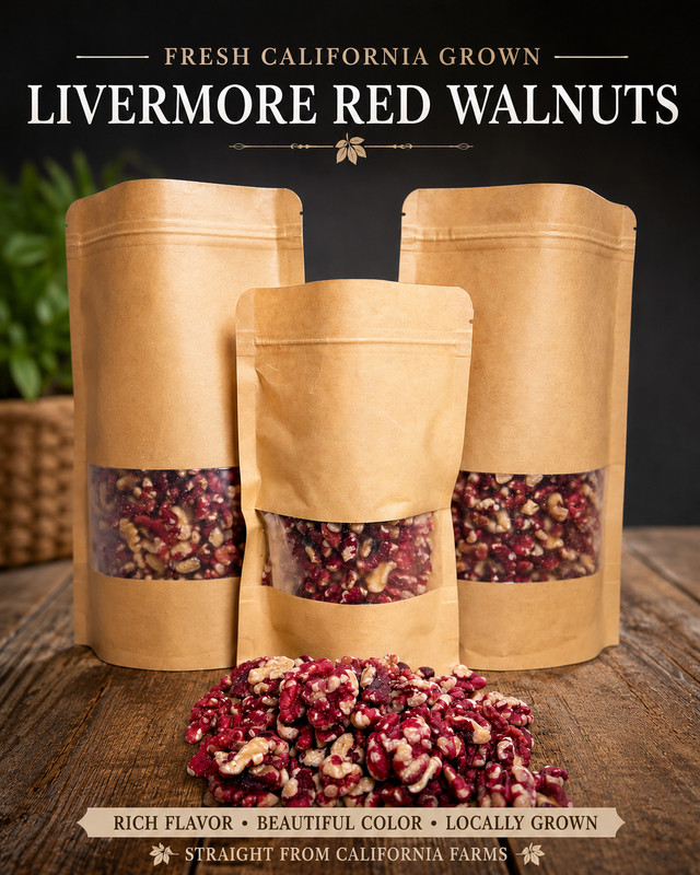 Fresh California Livermore Red Walnut Halves – 8oz or 1lb – Rare Red Kernel