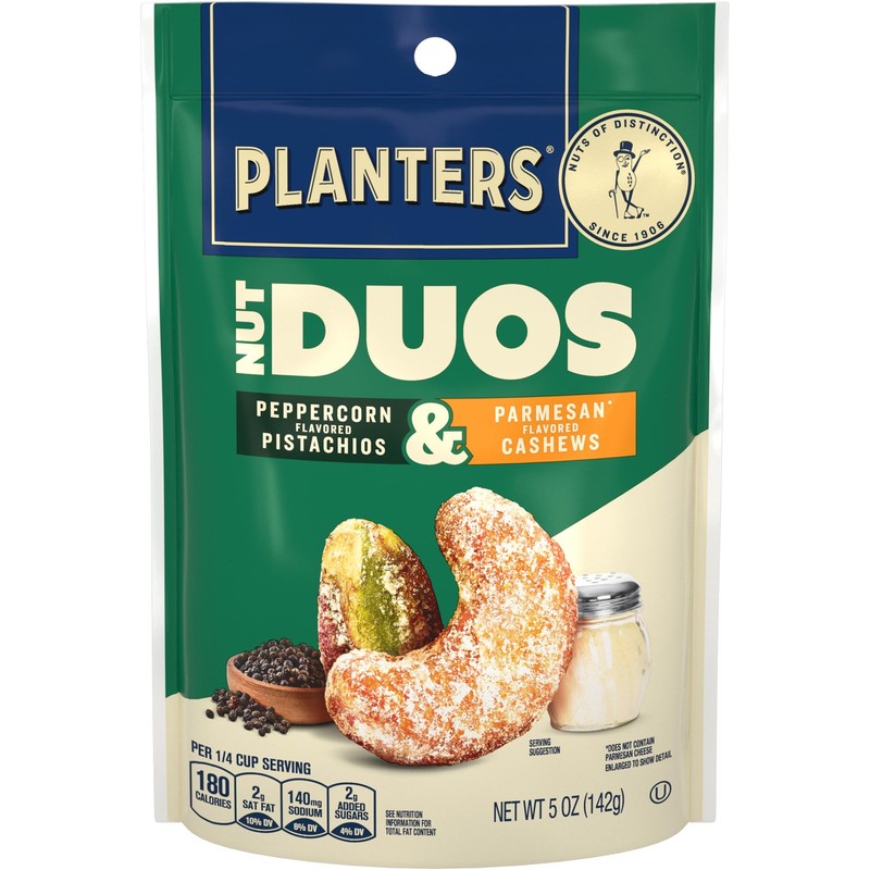 PLANTERS Nut Duos, Flavored Nuts, Peppercorn Pistachios & 5 Ounce (Pack of 1)