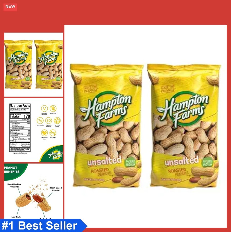 Hampton Farms – USA Grown All-Natural – Fancy Roasted In-Shell Unsalted Peanuts
