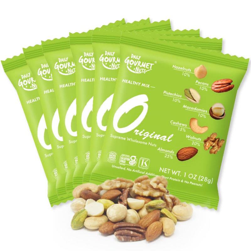 Daily Gourmet Nuts Unsalted Mixed Nuts Snack Packs Individually Wrapped Snacks