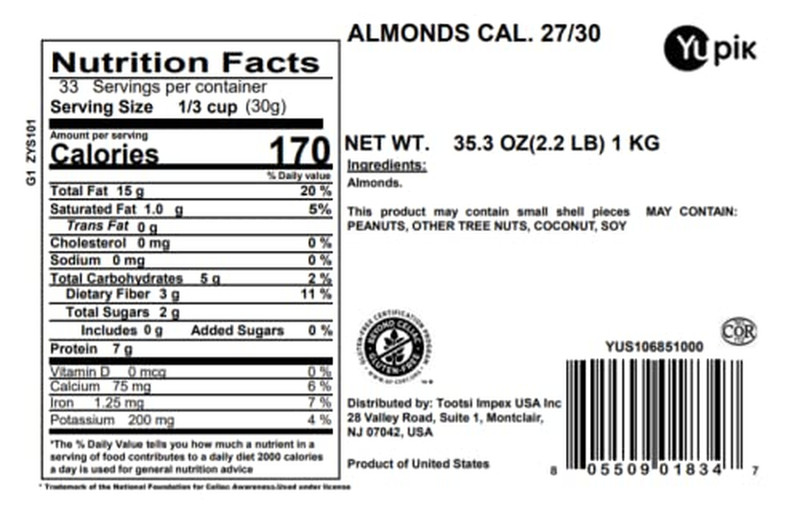 California Raw Almonds, Small Size, 2.2 Lb, Gluten-Free, Kosher, Salt-Free, Sour gallery