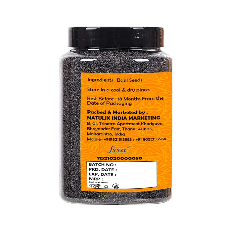 NatureOnus Basil Seeds Sabja | High Fibre Omega 3 | 350g gallery