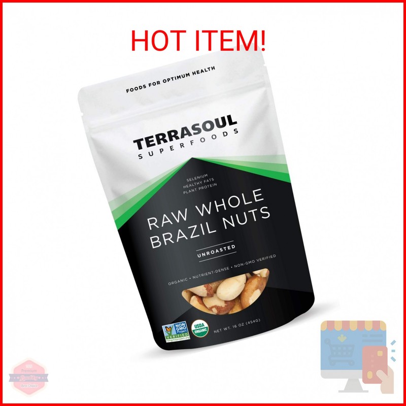 Terrasoul Superfoods Organic Brazil Nuts, 1 Lb - Raw | Unsalted | Rich in Seleni