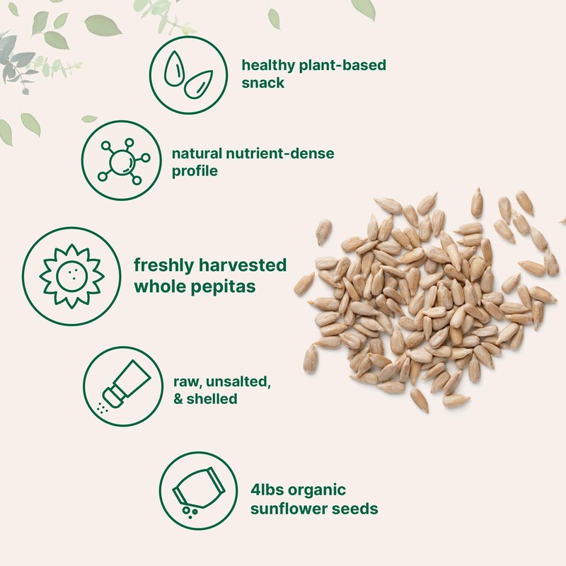Organic Sunflower Seeds, 4lbs | Raw, Unsalted, & Shelled – Whole Kernels | Lo... gallery