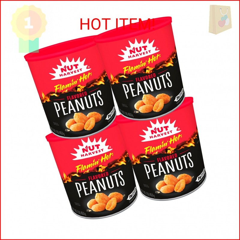 Nut Harvest, Flamin’ Hot Peanuts, 16 oz Canisters, (4 Pack)