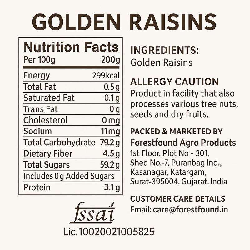 Forest Found Golden Seedless Raisins 500g | Dried Kishmish No Seeds gallery
