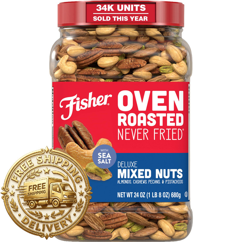 Chef'S Naturals Fisher Oven Roasted Never Fried Deluxe Mixed Nuts 24 Ounces