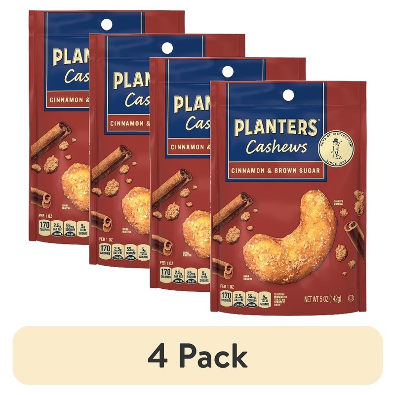 Roasted Cinnamon Brown Sugar Cashews Plant Based Protein Snack 5 oz 4 Pack