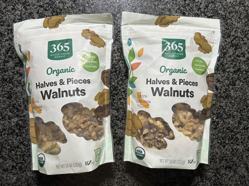 365 Organic Halves & Pieces Walnuts 10 oz. Bags, Lot of 2, Expires 10/15/26