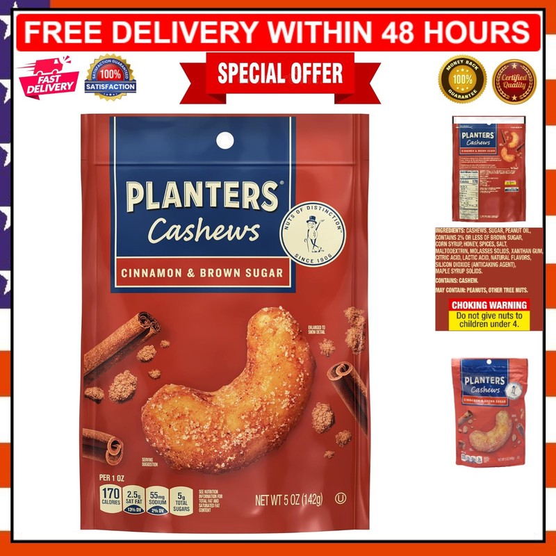 Individually Packaged Cinnamon & Brown Sugar Cashews for On-the-Go Snacking