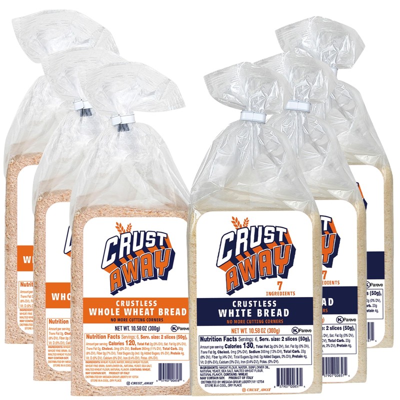 Crust Away Crustless Whole Wheat & White Bread – Clean Ingredients – Non-GMO,...