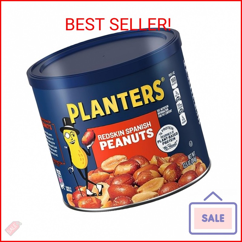 PLANTERS Redskin Spanish Peanuts, Roasted Salted Peanuts 12.5 oz Jars (Pack of 6