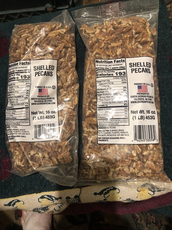 2-1lb-bags SHELLED PECANS BY SOUTH GEORGIA PECAN CO.2 LBS TOTAL SEALED.