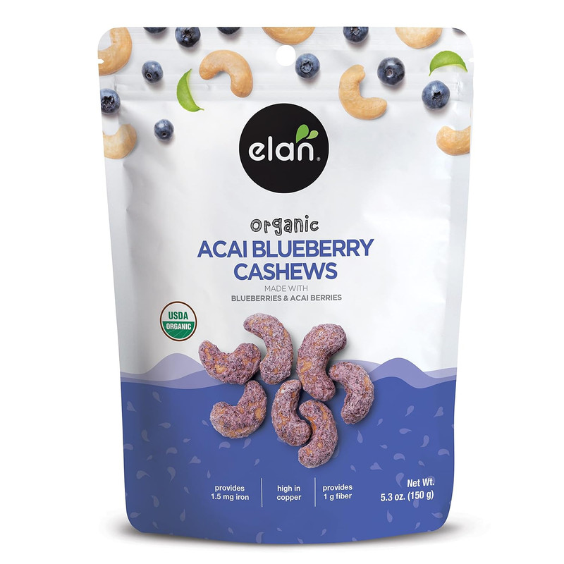 Organic Acai Blueberry Cashews, 5.3 Oz, Non-Gmo, Vegan, Gluten-Free, Kosher, Gla