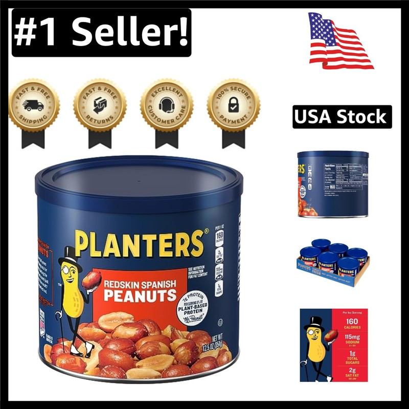 Wholesome Redskin Spanish Peanuts - 12.5 oz Jars Pack of 6, Perfect for Snacking
