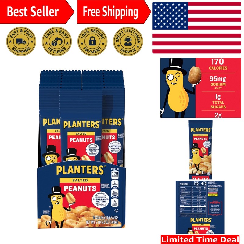 Delicious Salted Roasted Peanuts, 15 x 2.5 oz – Nutritious Snack Treat