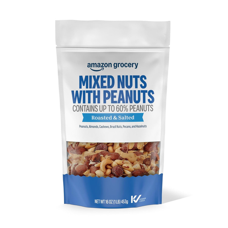 Amazon Grocery, Mixed Nuts with Peanuts, Roasted & Salted, 16 Oz (Previously Hap