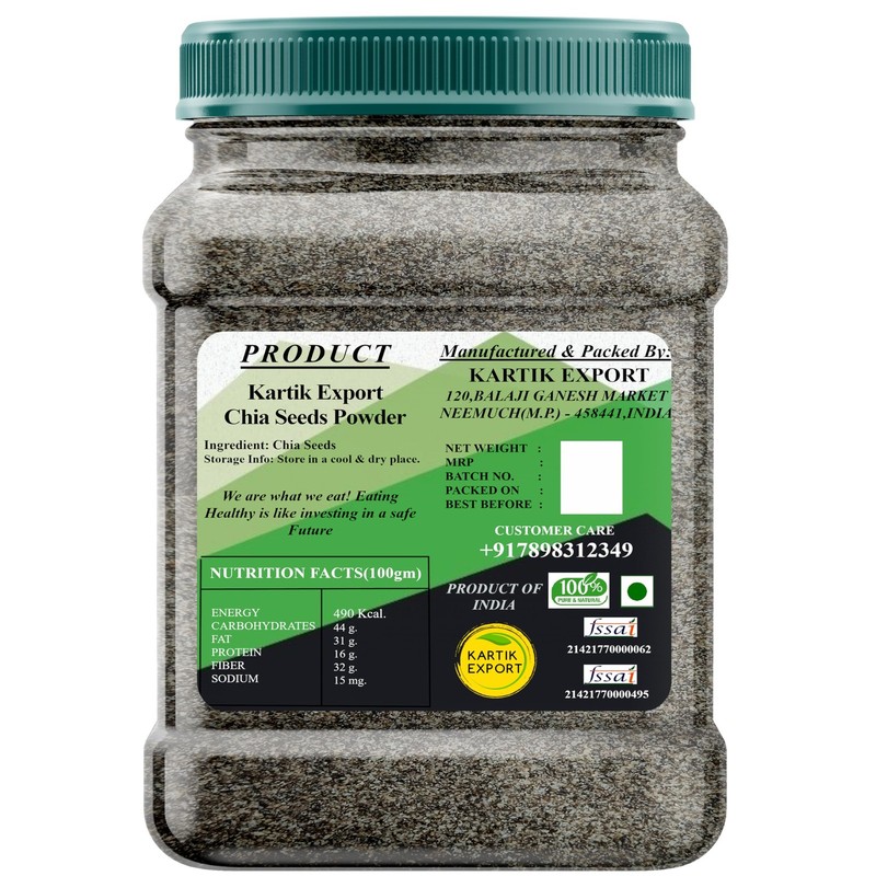 Kartik Export Chia Seed Powder 400g Jar Omega 3 Fibre Superfood Smoothie gallery