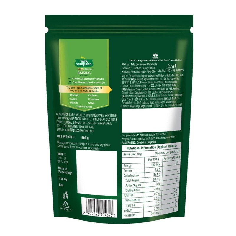 Tata Sampann Green Raisins 500g | Seedless Kishmish | Premium Dry Fruits Pack gallery
