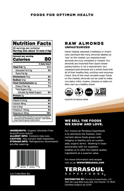 Raw Unpasteurized Organic Almonds (Sproutable), 1 Pound gallery