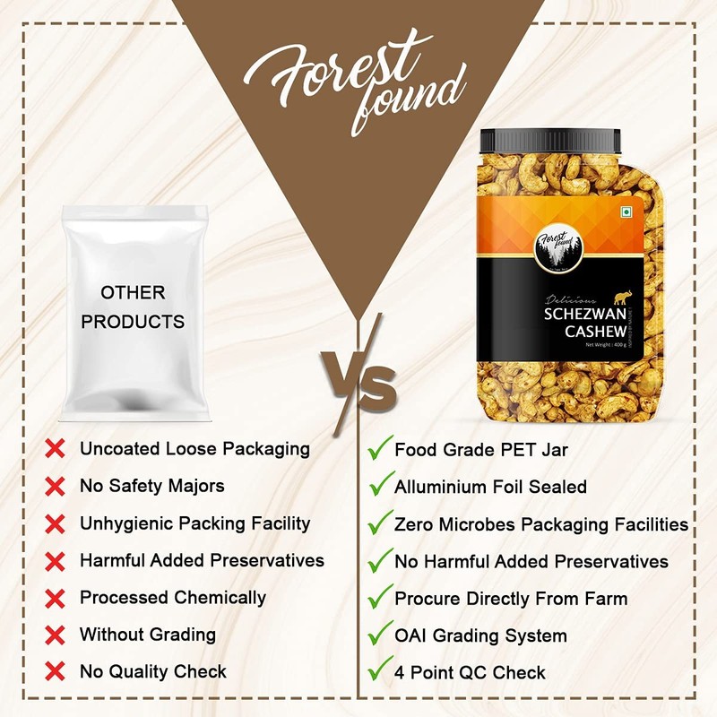 Forest Found Oven Roasted Cashews 400g | Schezwan Flavour Crunchy Kaju Snack gallery