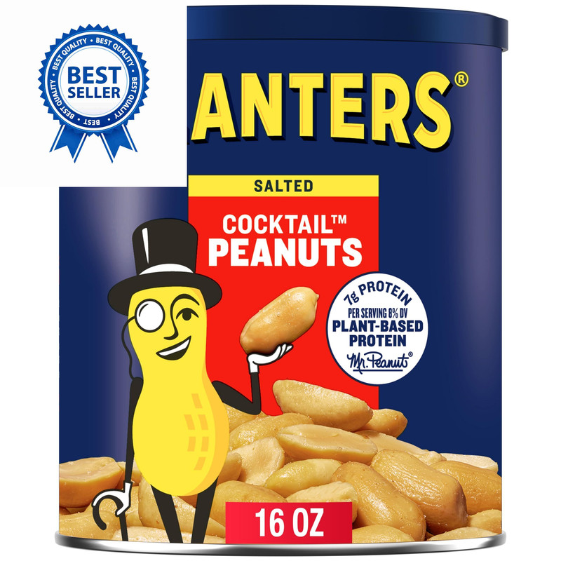 PLANTERS Salted Cocktail Peanuts, 16 oz. Resealable Jar 16 Ounce (Pack of 1)