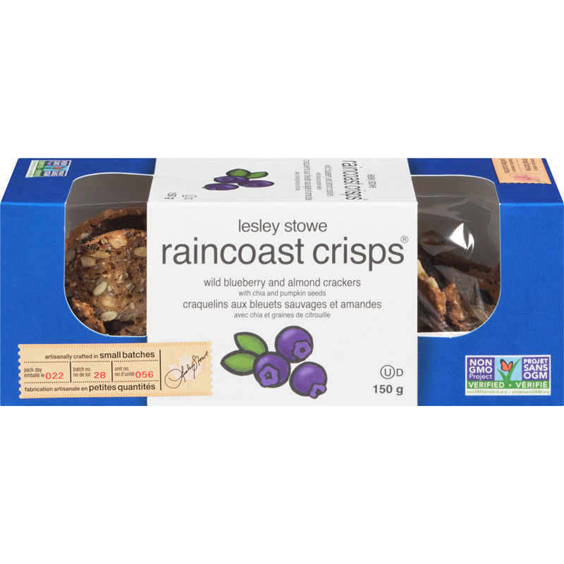 2-Pack Lesley Stowe's Raincoast Crisps Wild Blueberry And Almond Crackers With C