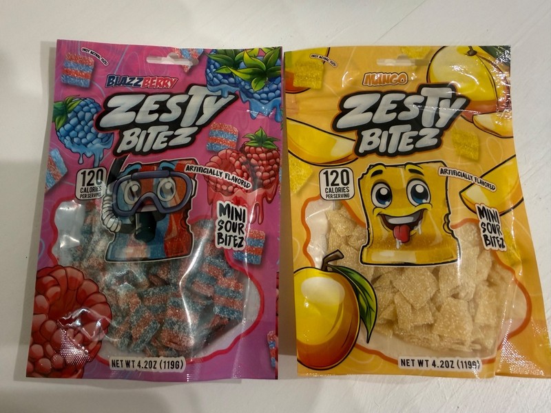 2 ~ Zesty Bitez Sour Candy Bite-Sized Sour Belts Thin Sour Strips Vegan Friendly