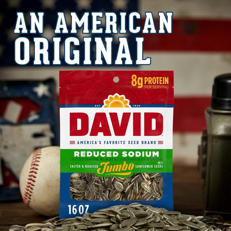 DAVID Reduced Sodium Sunflower Seeds, Gluten Free, 16 oz. Resealable Bag gallery