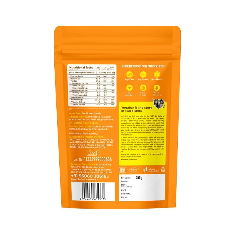 Yogabar Sunflower Seeds 250g | Protein & Fibre-Rich Healthy Snack Superfood gallery
