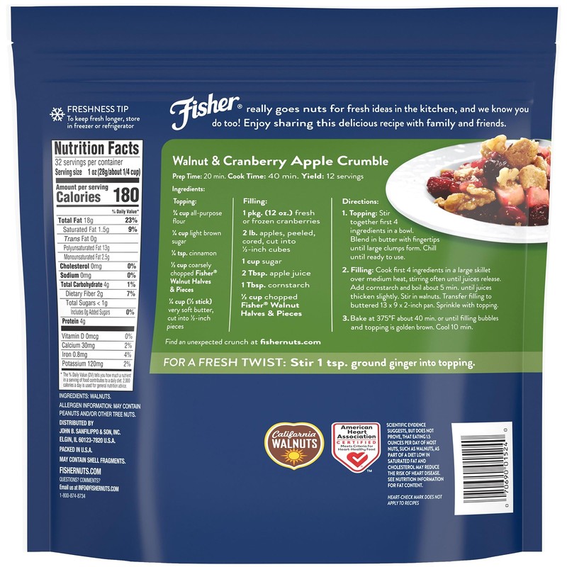 Fisher Walnut Halves & Pieces 2 lb, 100% California Unsalted Walnuts for Baki... gallery