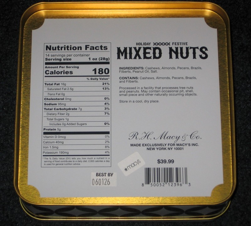 Macy's Exclusive MIXED NUTS in Holiday Gift Tin 14oz Cashews Almonds Pecans ++ gallery