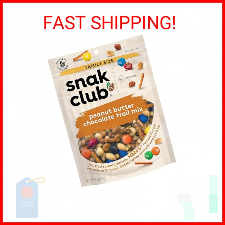 Snak Club Peanut Butter Chocolate Trail Mix with Peanuts, Peanut Butter M&M’S, T