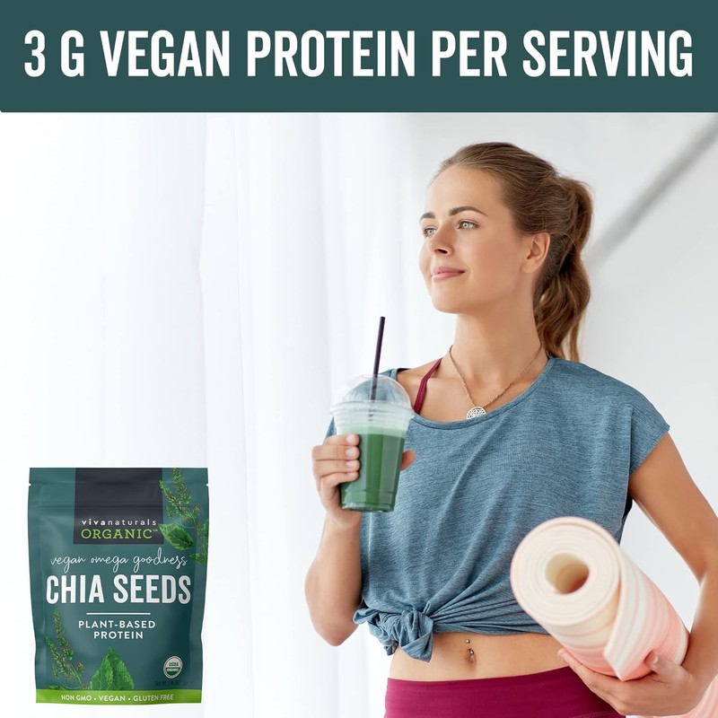 Viva Naturals Organic Chia Seeds, 2 lb, 32 Oz – Plant-Based Omega-3 and Vegan gallery
