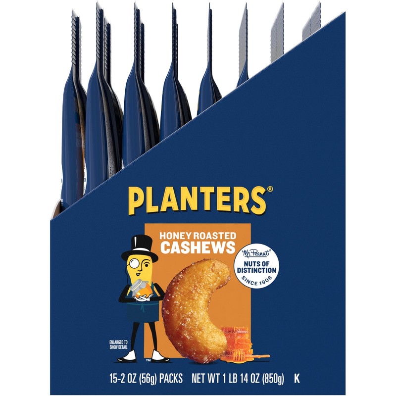 Deluxe Honey Roasted Whole Cashews Plant Based Protein 2 oz Bags pack of 15) gallery