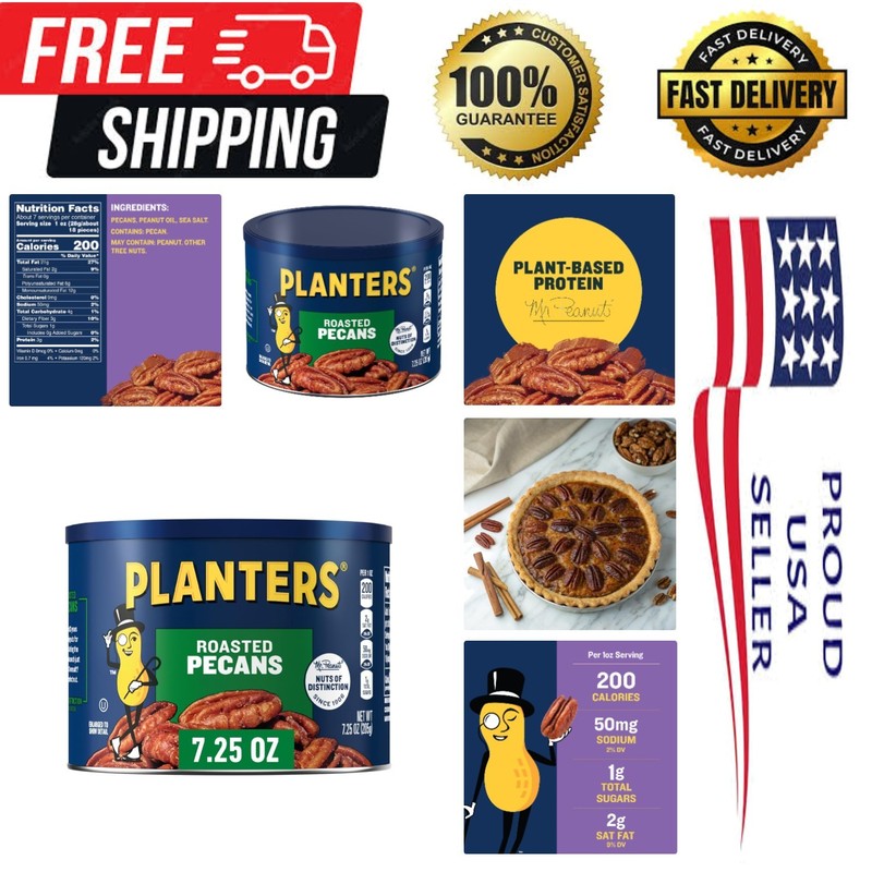 Delicious Salted Roasted Pecan Nuts, 7.25 oz Canister – Plant-Based Protein