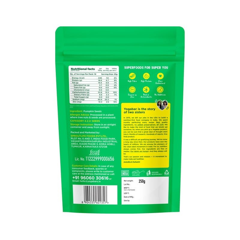 Yogabar Pumpkin Seeds 250g | Raw, Protein & Fiber-Rich | Superfood Snack gallery