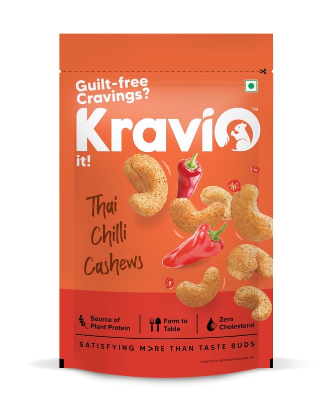 Kravio Thai Chilli Cashew Nuts 200g | Jumbo Roasted Spicy Healthy Kaju Snack