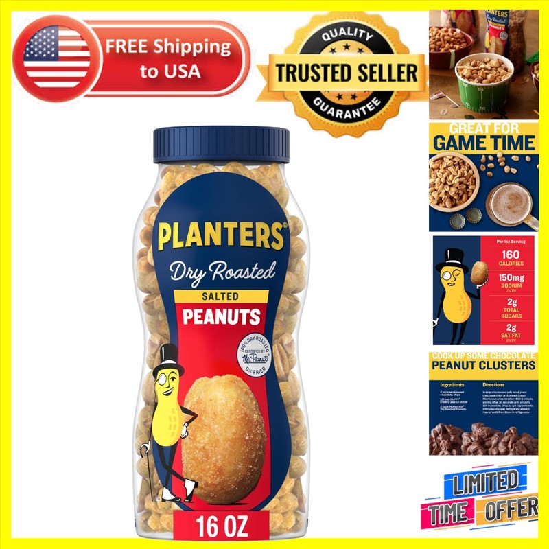 Crunchy Dry Roasted Salted Peanuts – 16oz Jar for Energizing On-the-Go Snacking