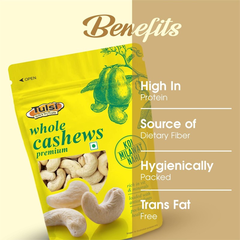 Tulsi Premium Cashews W320 200g | Raw Whole Kaju | Protein & Fiber Rich gallery