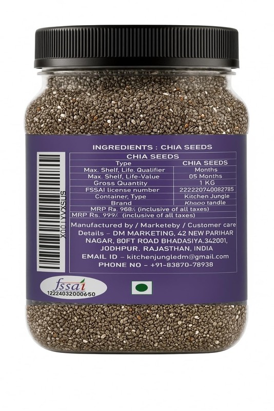 Kitchen Jungle Raw Chia Seeds 1kg | Omega-3 Rich | Non-GMO, High Fiber Snack gallery