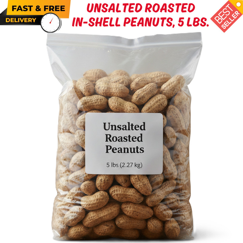Unsalted Roasted In-Shell Peanuts, 5 lbs. Heart-Healthy Diet, non-GMO, 100% USA