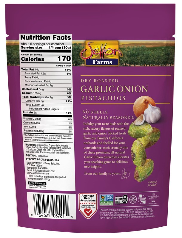 Setton Farms Naturally Seasoned Pistachio 5 Ounce (Pack of 1), Garlic Onion gallery