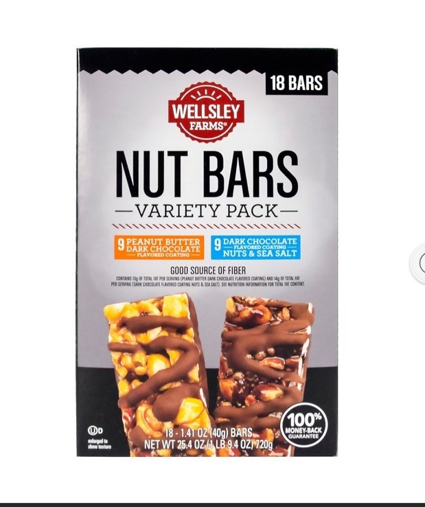 Wellsley Farms Nut Bar Variety Pack, 6-8g Protein, 18 pk.