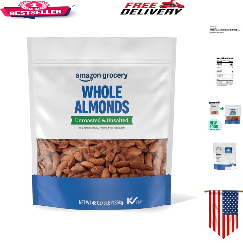 48 Oz Bag of Unroasted Unsalted Whole Almonds – Nutritious Delight