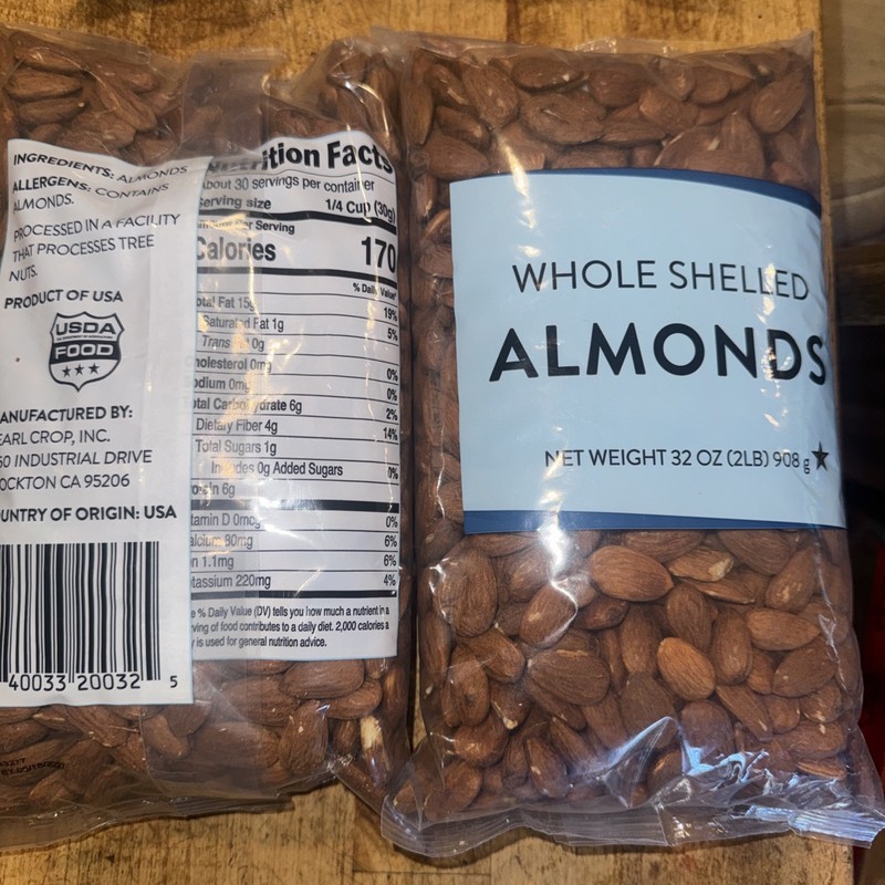 Lot Of 2 - Whole Shelled ALMONDS - Total 4 Pounds -Vegan All Natural