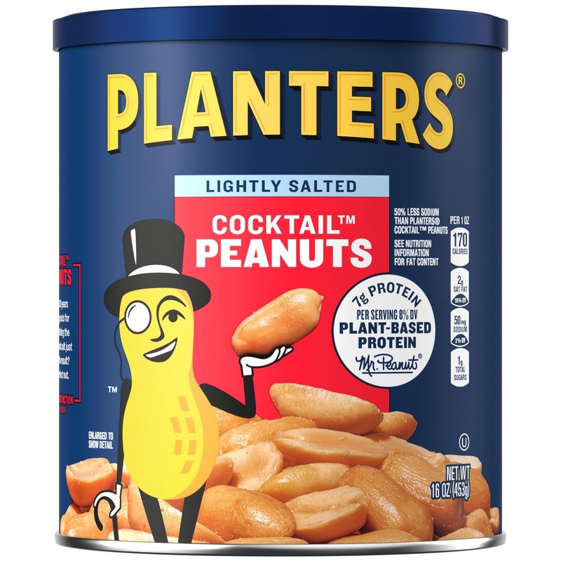 PLANTERS Dry Roasted Peanuts, Plant-Based Protein, Lightly Salted, Peanut Snack,