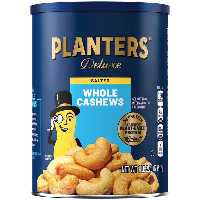 PLANTERS Deluxe Salted Whole Cashews, Party Snacks, PlantBased Protein, Quick...