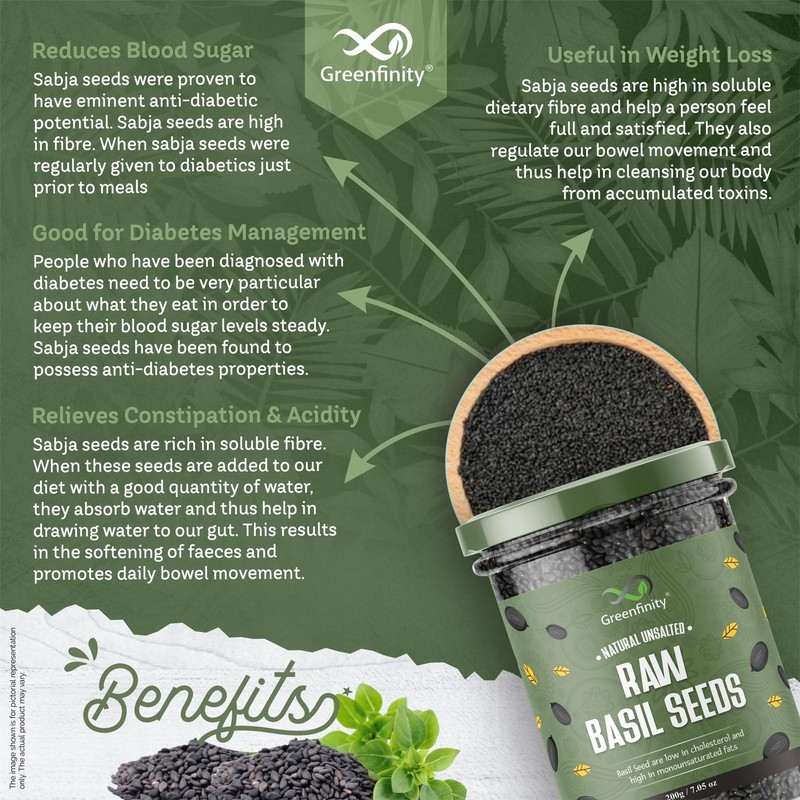 Greenfinity Sabja Basil Seeds 200g | Nutrient-Rich Healthy Drinks & Smoothies gallery