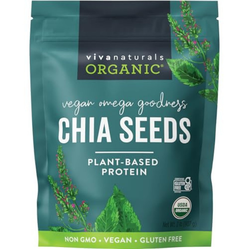 Organic Chia Seeds, 2 Lb, 32 Oz – Plant-Based Omega-3 and Vegan Protein, Gluten